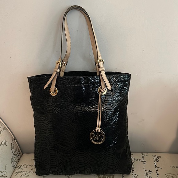 MICHAEL Michael Kors Handbags - Michael Kors Black Faux Snakeskin Handbag